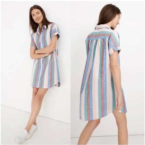Madewell Central Shirtdress in Flagstaff Stripe Linen Blend Size Small - Picture 1 of 11